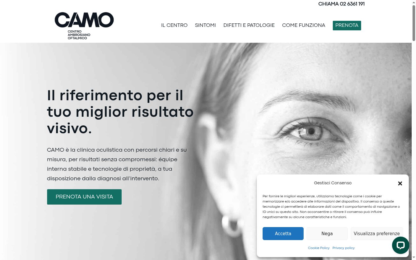 Screenshot del banner di consenso mostrato prima di qualsiasi interazione
