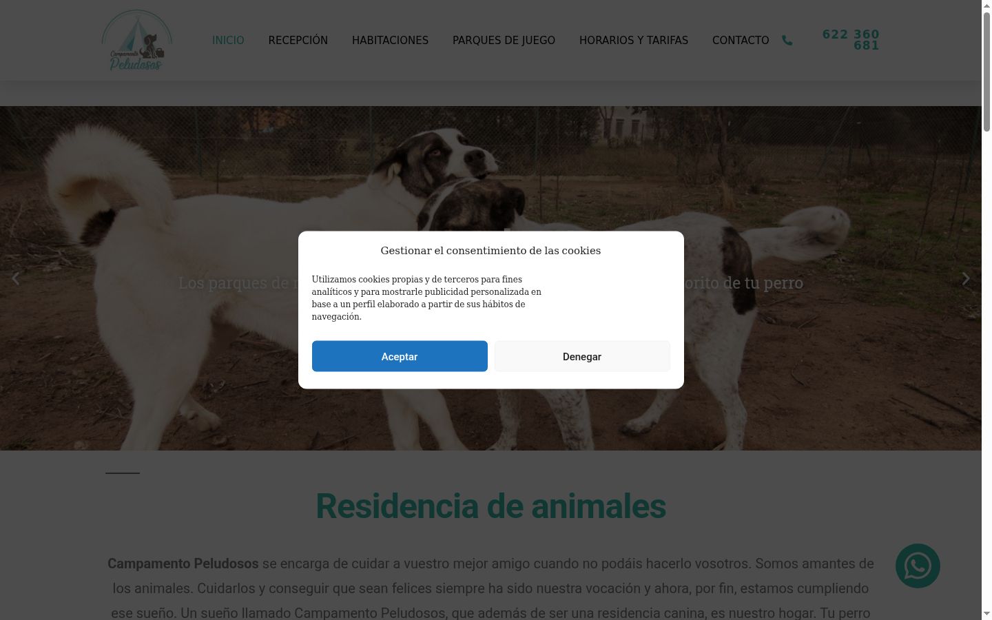 Captura de pantalla del banner de consentimiento mostrado antes de cualquier interacción