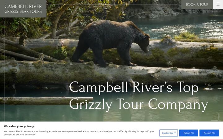Screenshot of campbellrivergrizzlybeartours.com