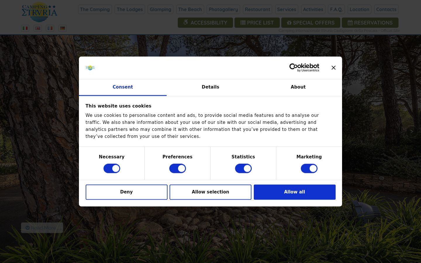 Screenshot del banner di consenso mostrato prima di qualsiasi interazione