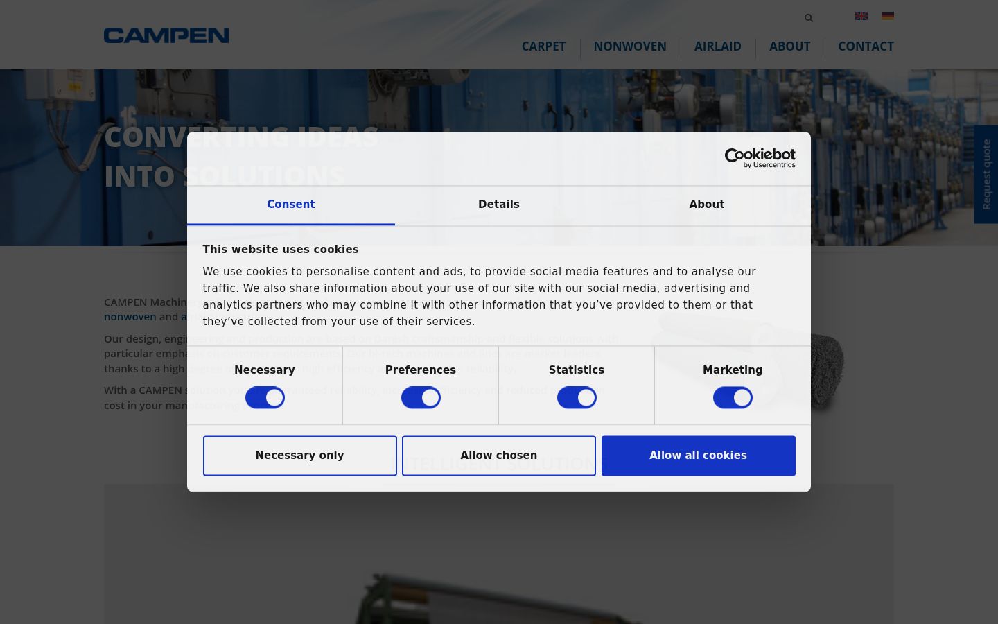 Screenshot del banner di consenso mostrato prima di qualsiasi interazione