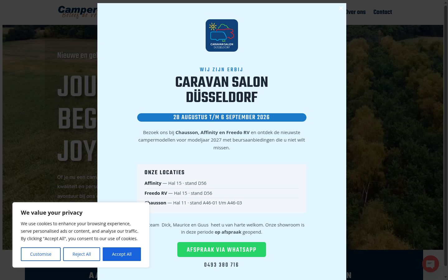 Snímek obrazovky baneru souhlasu zobrazeného před jakoukoli interakcí