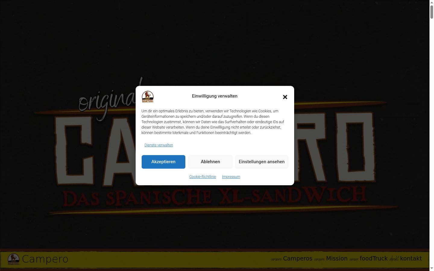 Screenshot des Einwilligungsbanners vor jeglicher Interaktion