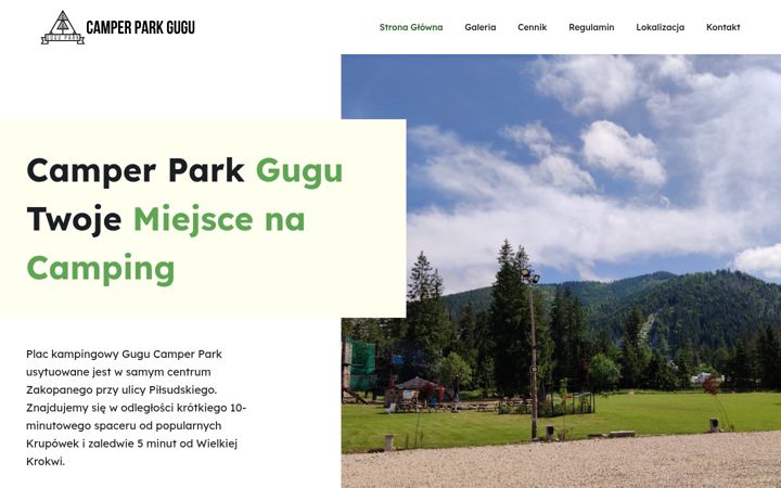 Kuvakaappaus sivustosta camperparkgugu.pl