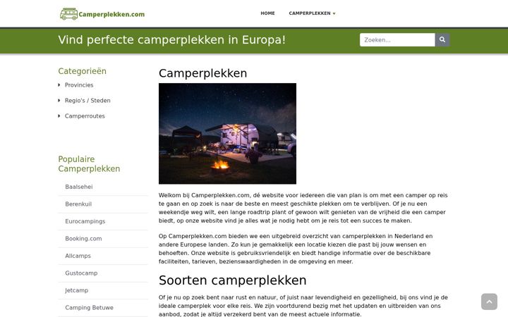 Screenshot of camperplekken.com