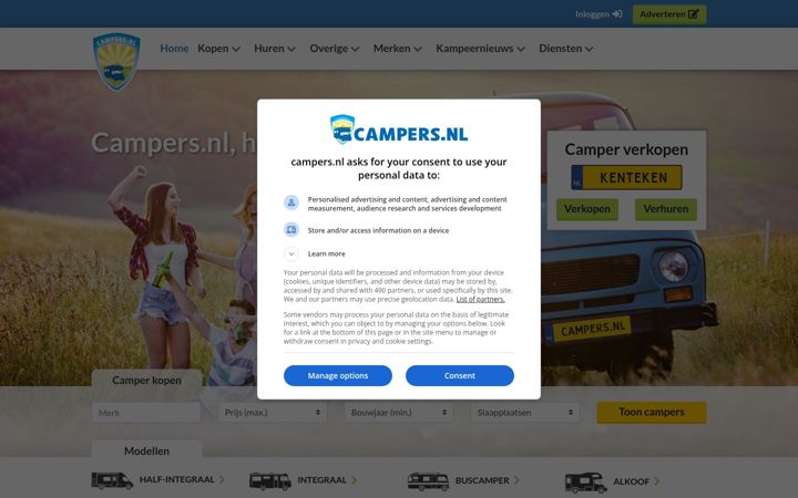 Screenshot of campers.nl