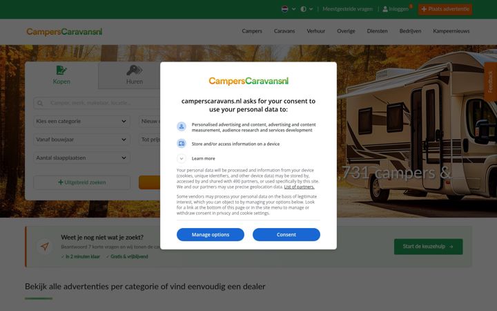Screenshot of camperscaravans.nl