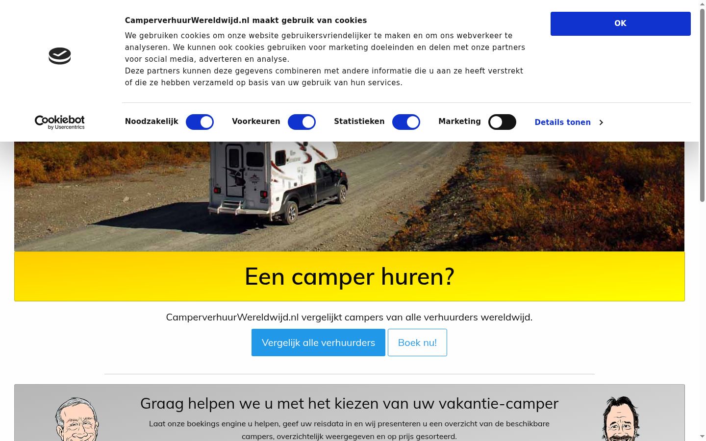 Skærmbillede af samtykkebanneret, som det blev vist før nogen interaktion