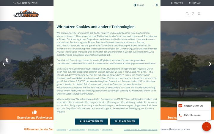 Screenshot of campfactory.de