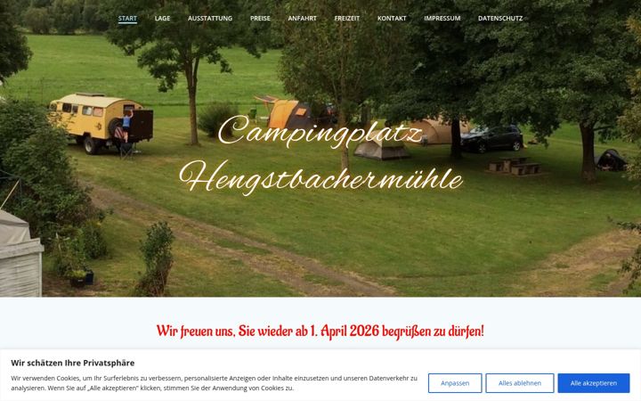 Screenshot of camping-hengstbachermuehle.de