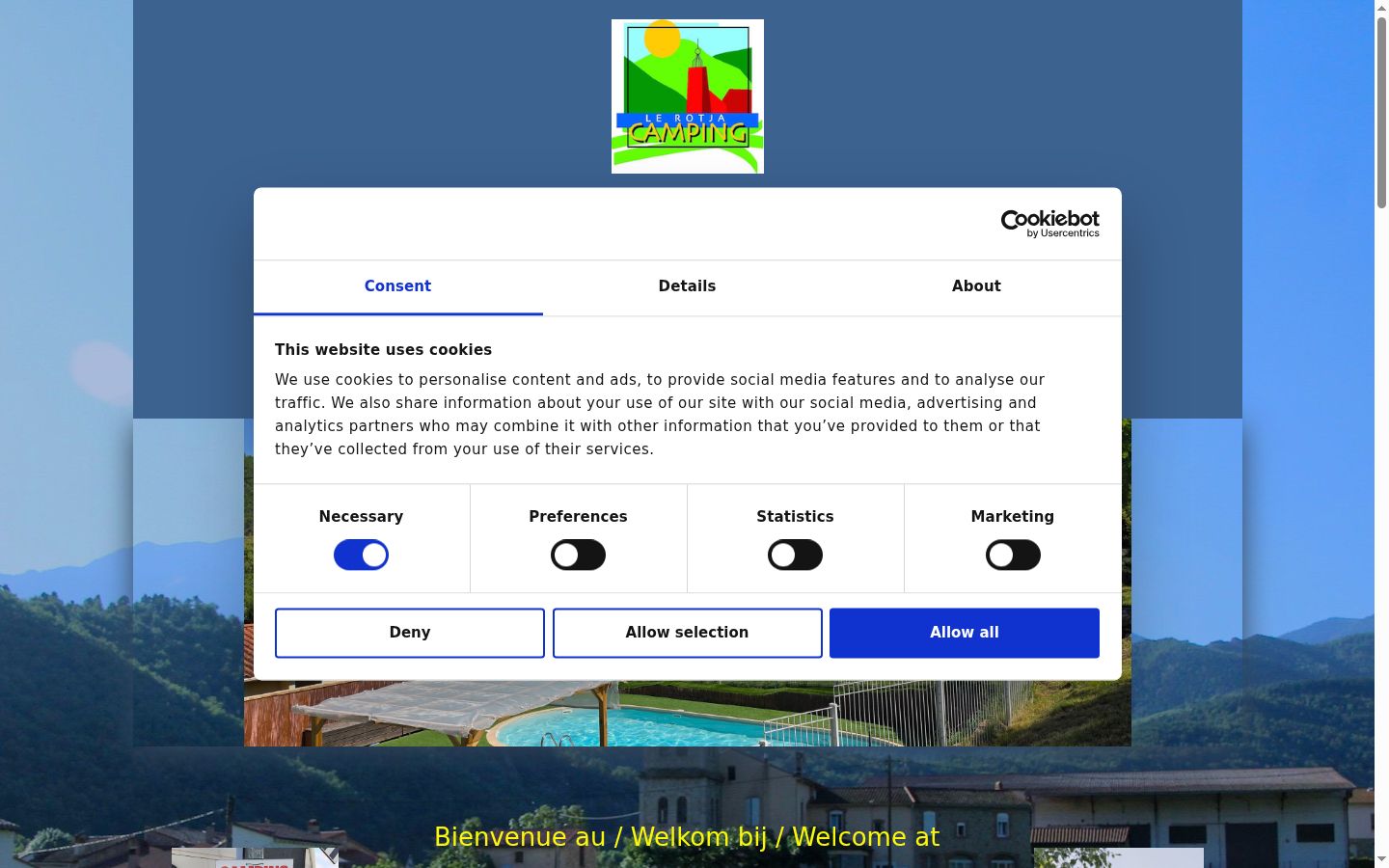 Screenshot del banner di consenso mostrato prima di qualsiasi interazione