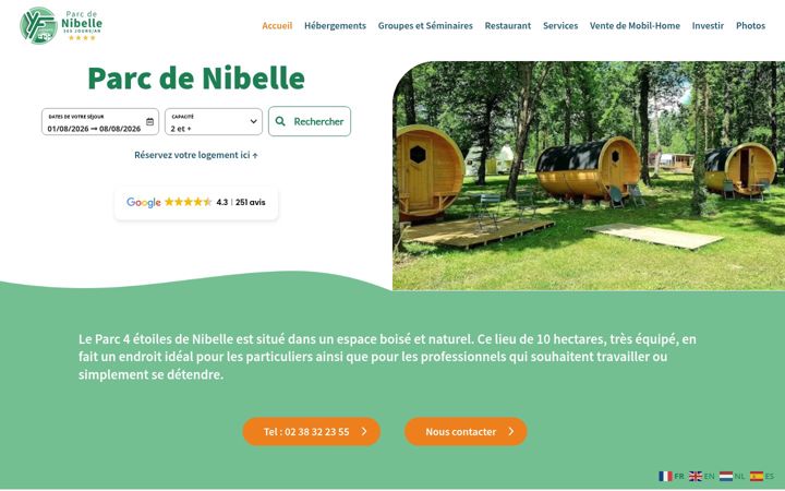 Screenshot stránky camping-nibelle.fr