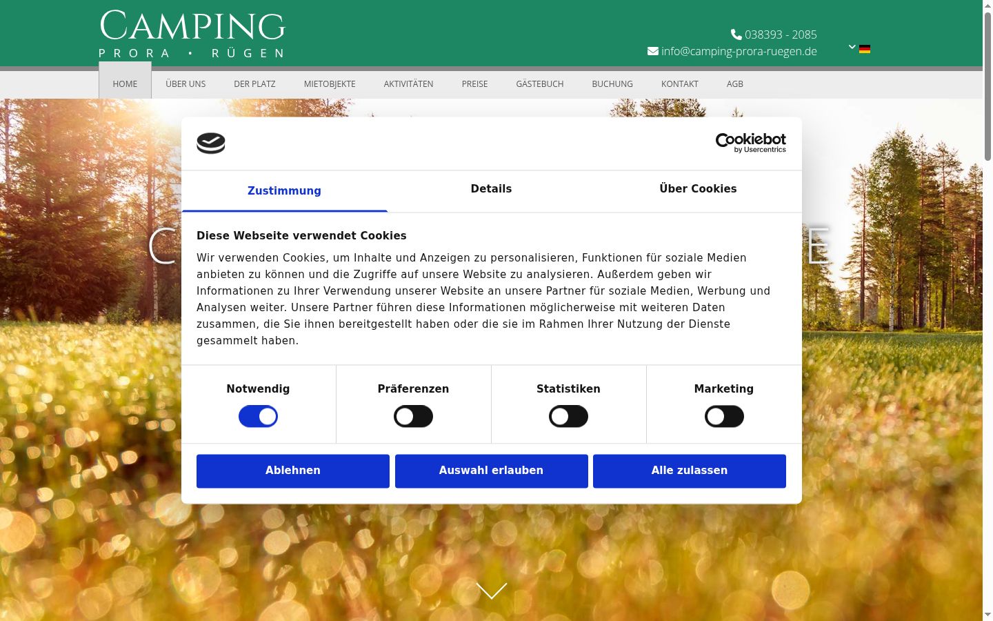 Screenshot del banner di consenso mostrato prima di qualsiasi interazione