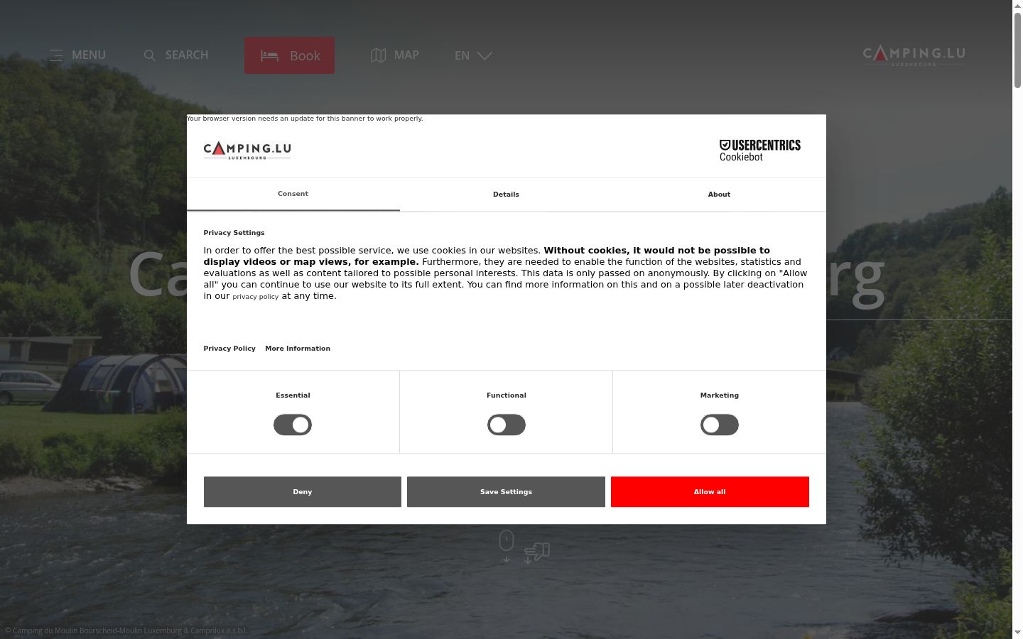 Screenshot del banner di consenso mostrato prima di qualsiasi interazione
