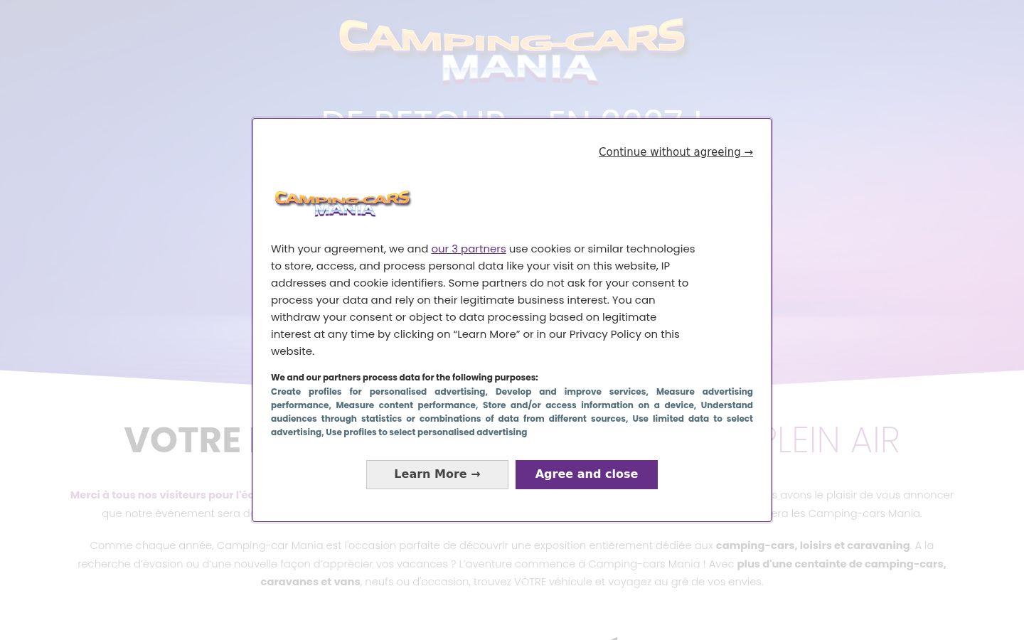 Screenshot του banner συγκατάθεσης που εμφανίστηκε πριν από οποιαδήποτε αλληλεπίδραση