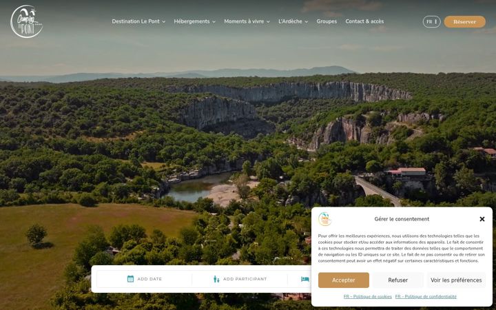 Screenshot of campingdupontardeche.com