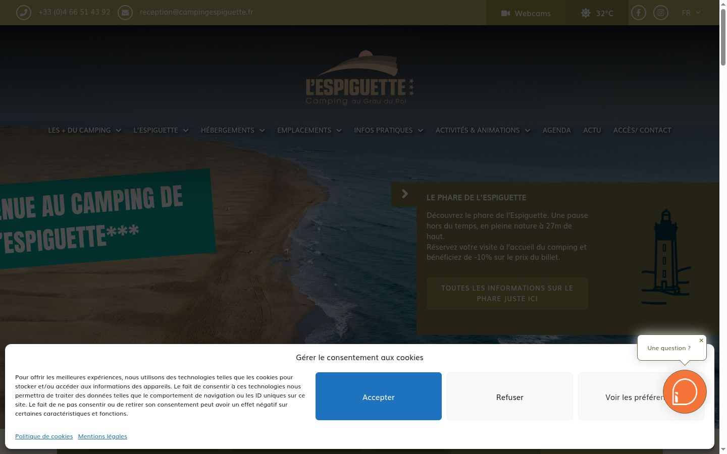Captura de ecrã do banner de consentimento apresentado antes de qualquer interação