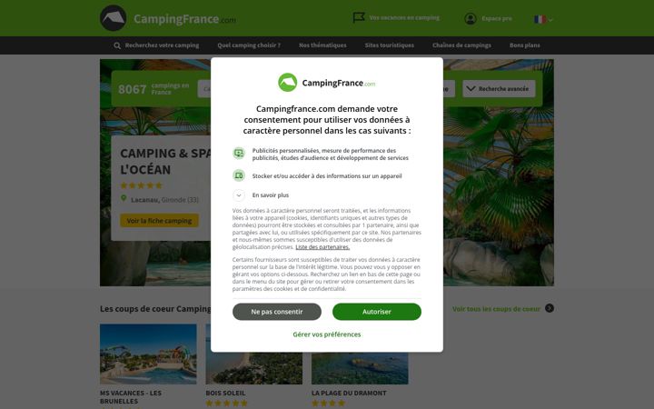 Screenshot di campingfrance.com