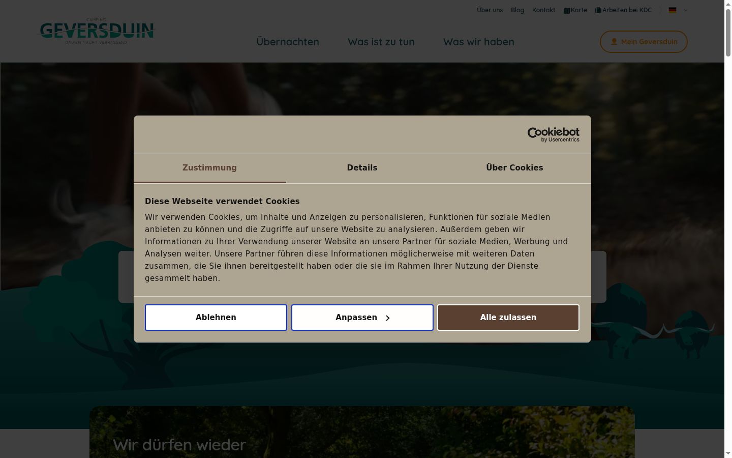Screenshot del banner di consenso mostrato prima di qualsiasi interazione