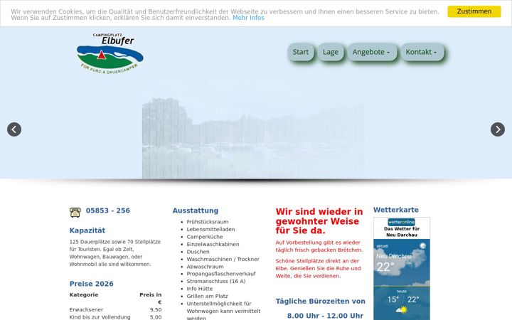 Snímek obrazovky campingplatz-elbufer.de