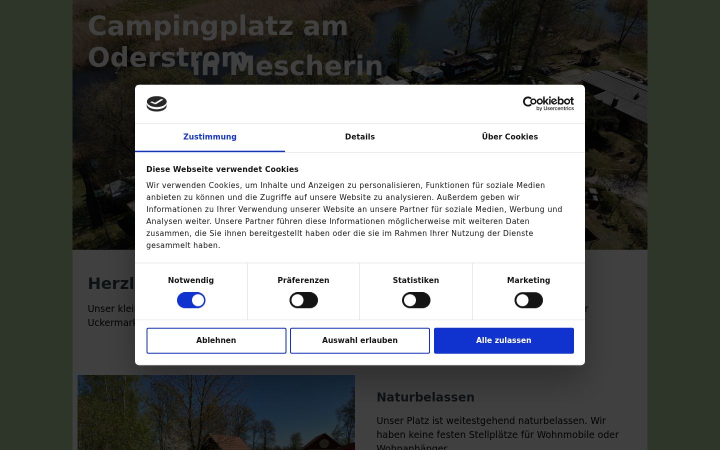 Posnetek zaslona pasice za privolitev, prikazane pred kakršno koli interakcijo
