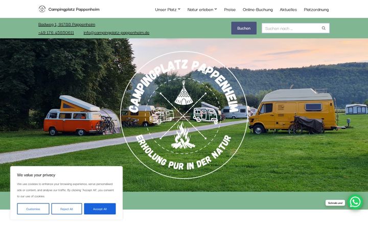 Screenshot of campingplatz-pappenheim.de