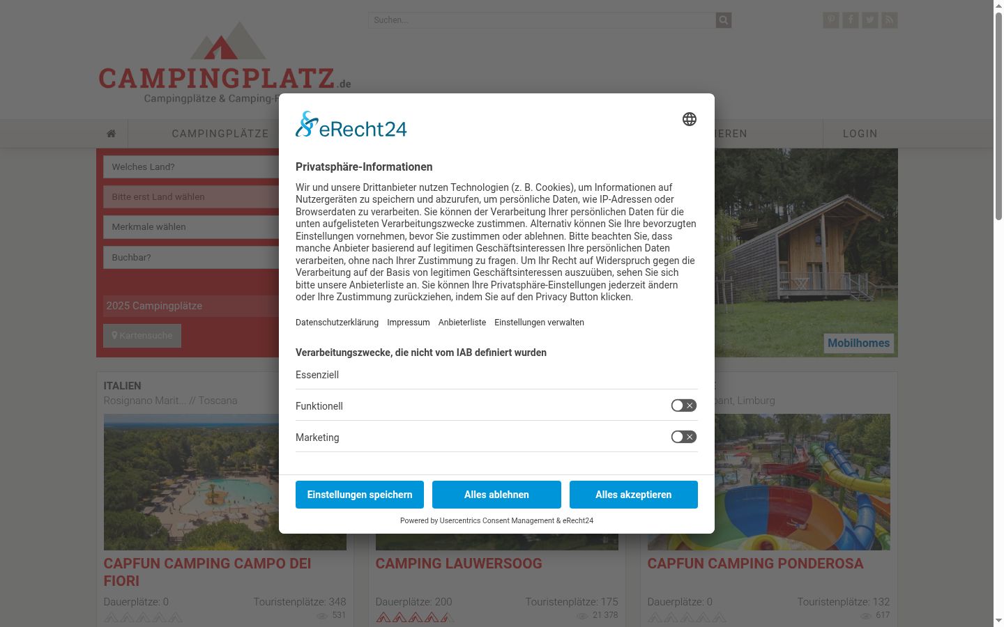 Ekrānuzņēmums ar piekrišanas baneri, kas tika rādīts pirms jebkādas mijiedarbības