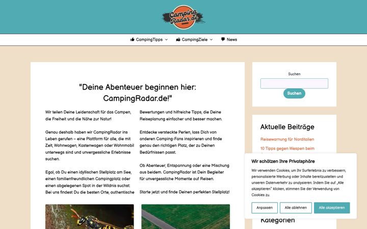Screenshot of campingradar.de