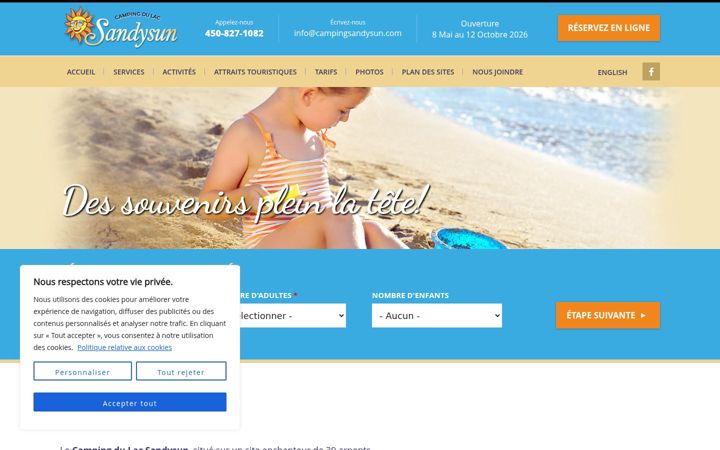 Screenshot of campingsandysun.com