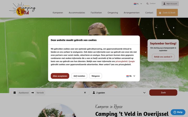 Snimka zaslona za campingtveld.nl