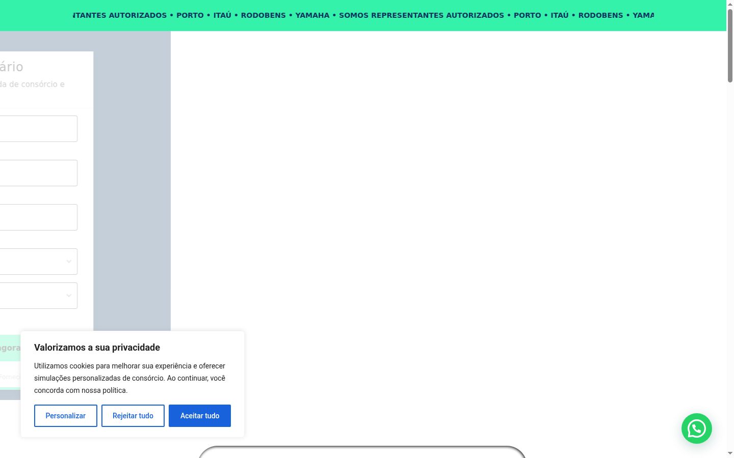 Captura de ecrã do banner de consentimento apresentado antes de qualquer interação