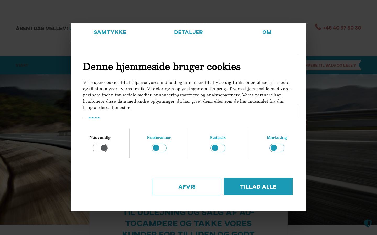 Captura de ecrã do banner de consentimento apresentado antes de qualquer interação