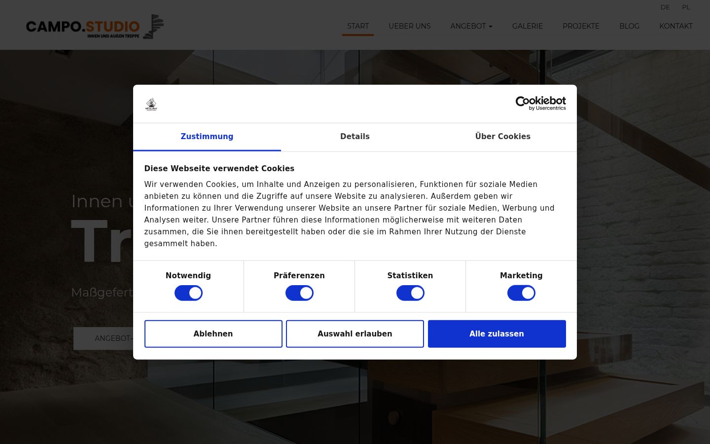 Screenshot del banner di consenso mostrato prima di qualsiasi interazione