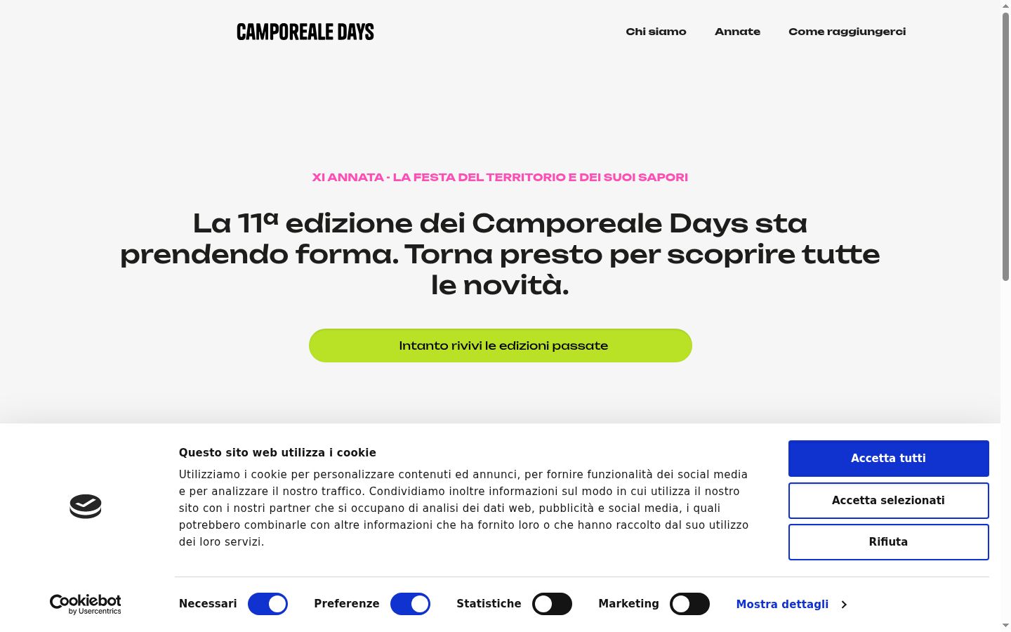 Screenshot del banner di consenso mostrato prima di qualsiasi interazione