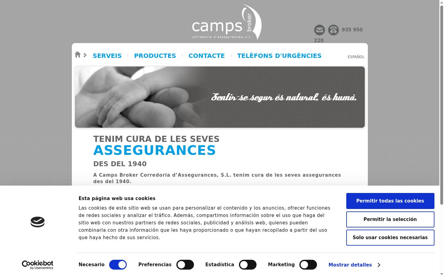 Captura de pantalla del banner de consentimiento mostrado antes de cualquier interacción