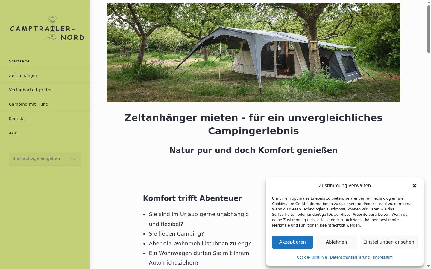 Screenshot des Einwilligungsbanners vor jeglicher Interaktion