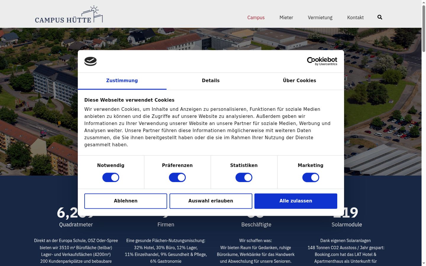 Screenshot del banner di consenso mostrato prima di qualsiasi interazione