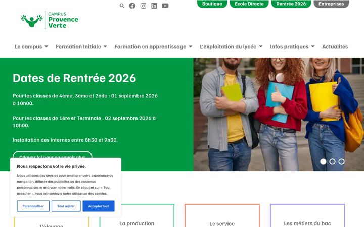 Kuvakaappaus sivustosta campus-provence-verte.fr