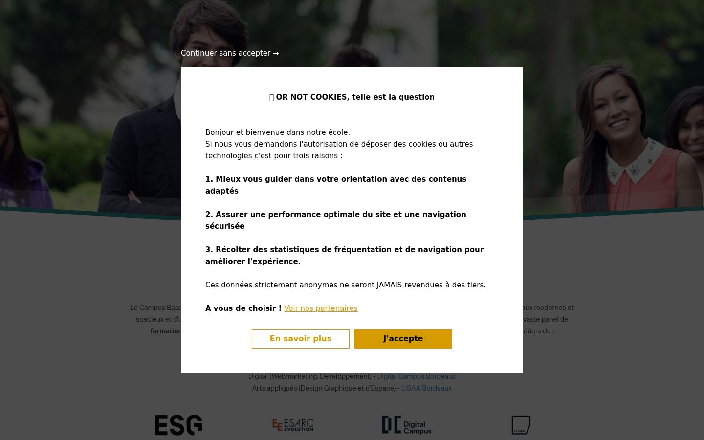 Ekrānuzņēmums ar piekrišanas baneri, kas tika rādīts pirms jebkādas mijiedarbības