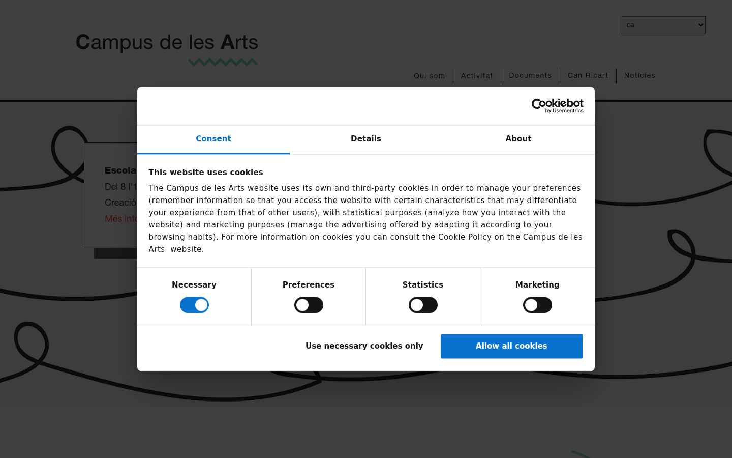 Screenshot of the consent banner shown before any interaction