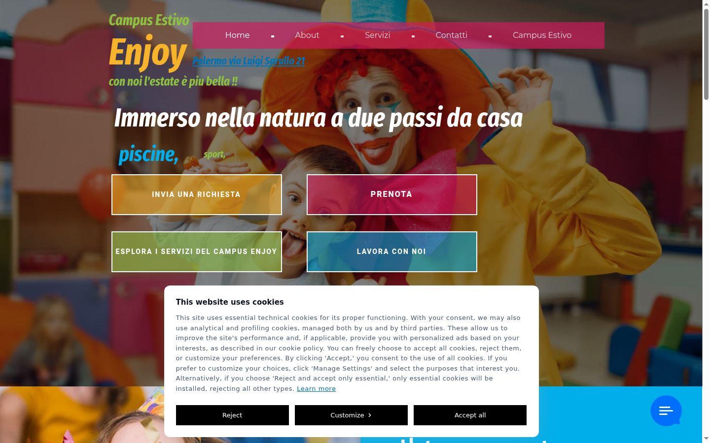 Screenshot del banner di consenso mostrato prima di qualsiasi interazione