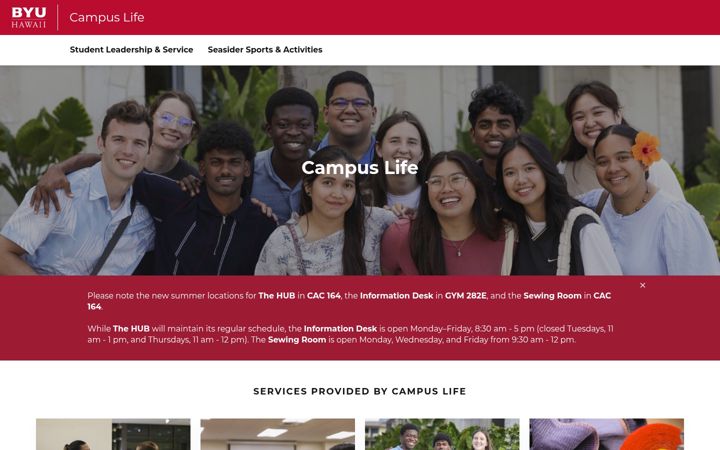 Skjámynd af campuslife.byuh.edu
