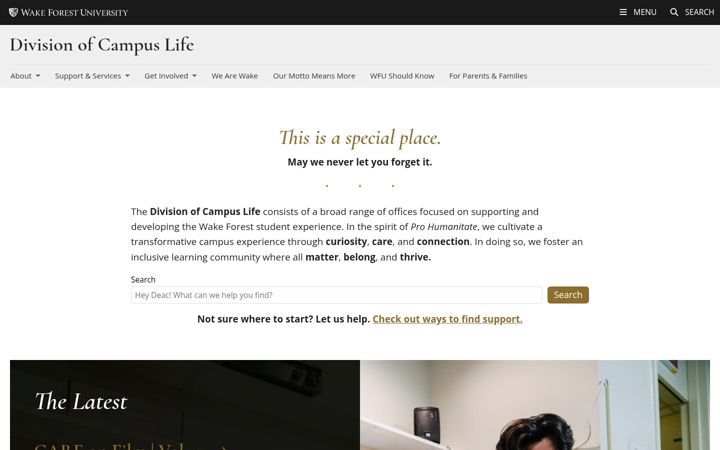 Screenshot von campuslife.wfu.edu