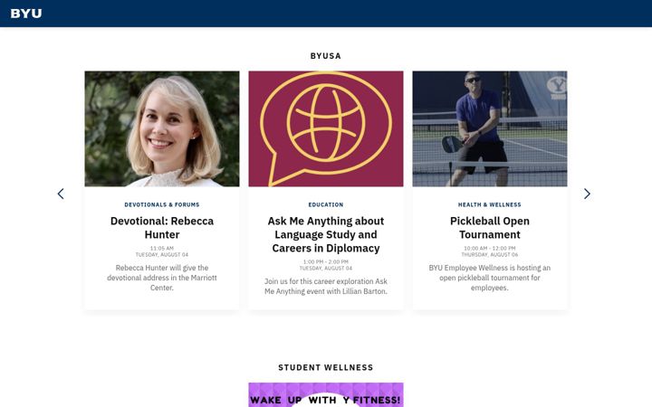 Képernyőkép: campuslifeevents.byu.edu