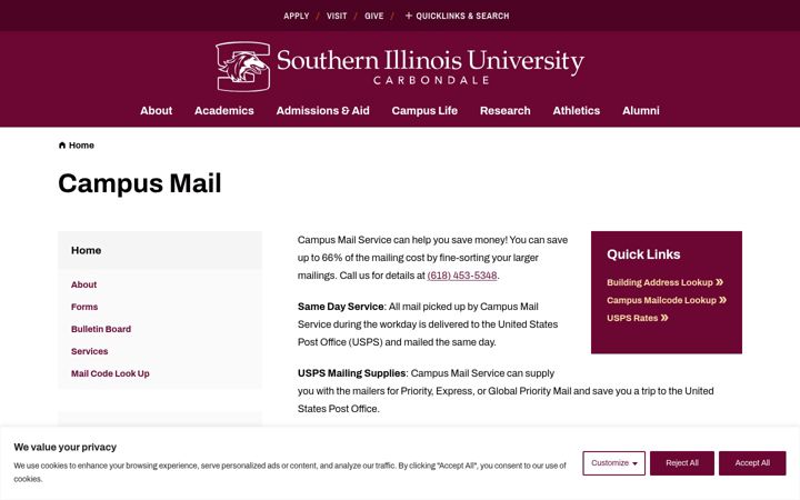 Screenshot von campusmail.siu.edu