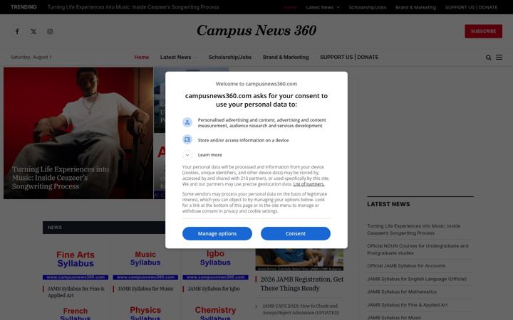 Screenshot of campusnews360.com