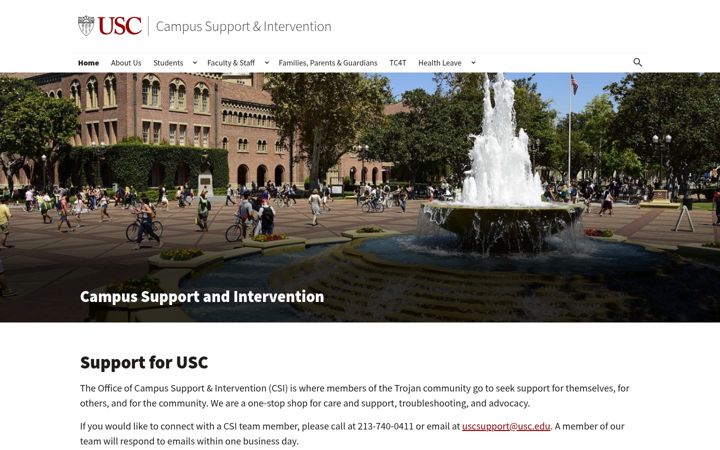 Screenshot von campussupport.usc.edu