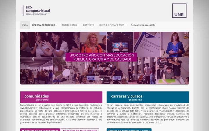 Screenshot stránky campusvirtualunr.edu.ar