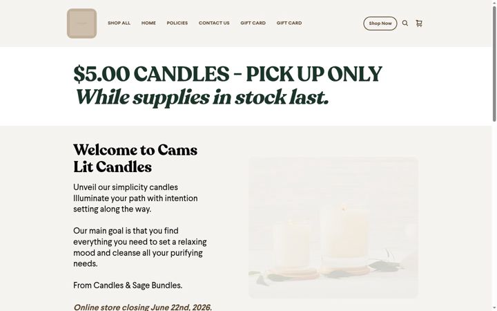 Screenshot of camslitcandles.com