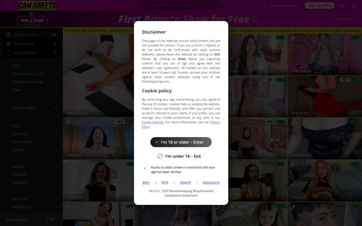 Screenshot of camsweets.com